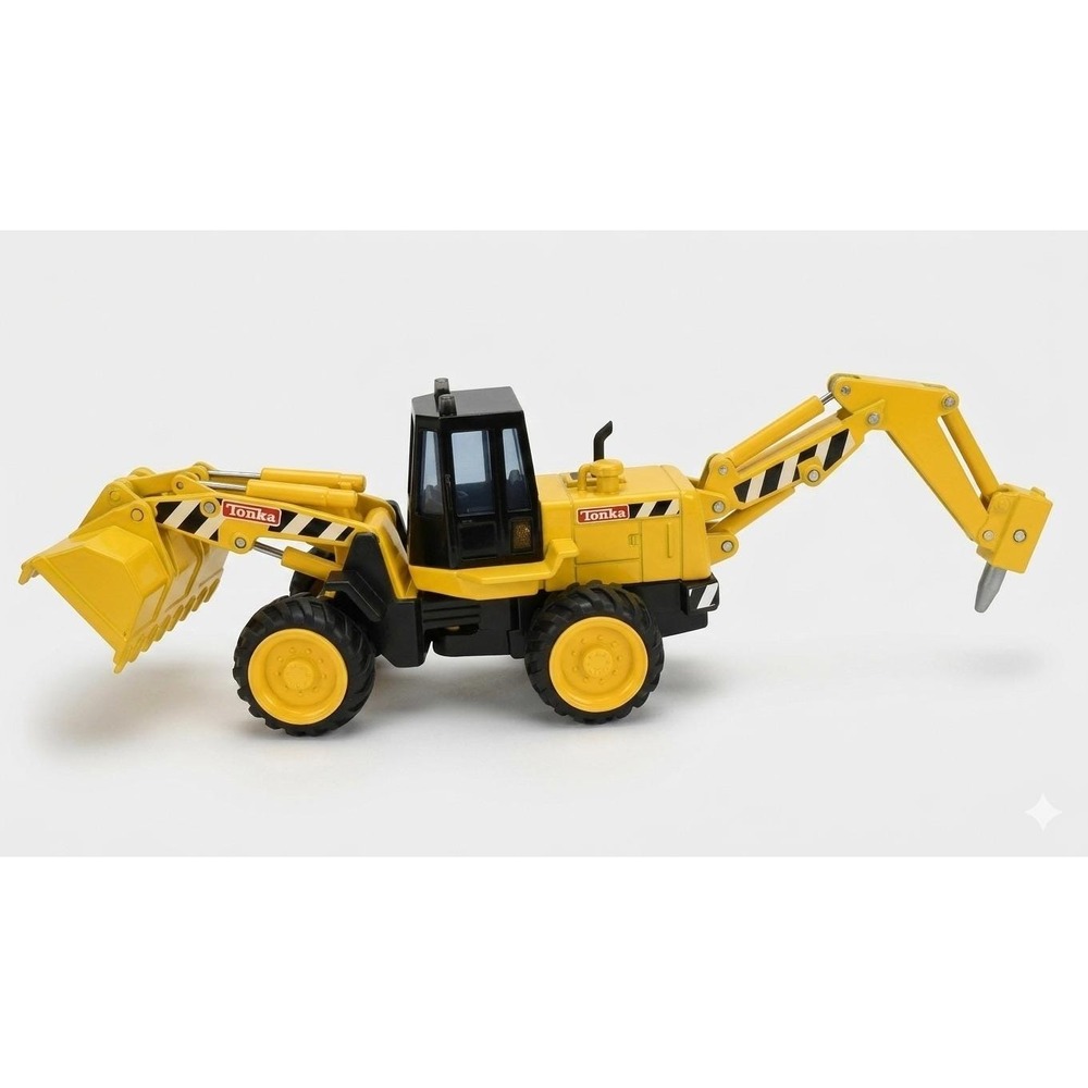 Rare! Tonka Vtg Backhoe Loader Construction Vehicle Yellow‎ Blk Hydraulic Hammer